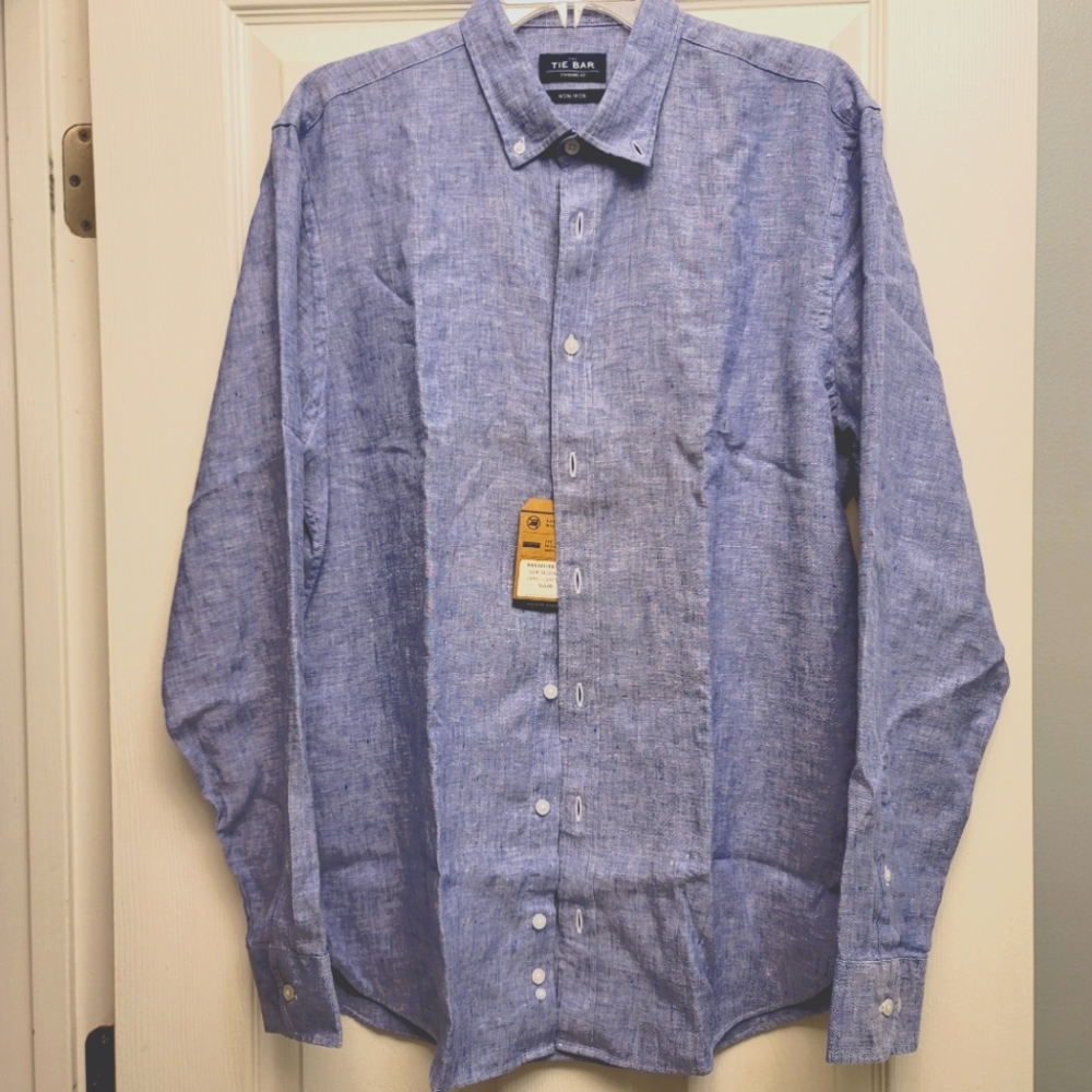 Tie Bar Men's Casual Linen Shirt Sz 16 Neck NWT